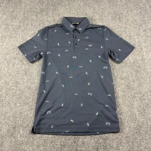 Travis Mathew Polo Shirt Mens Small Blue Pineapple Cactus Travel Golf Graphic